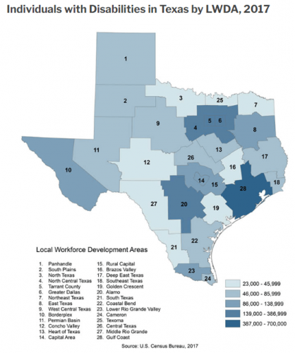 Individuals with Disabilities in Texas by LWDA
