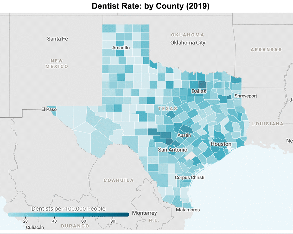 Dentist Rate by Counties Compared to Overall Early/Urgent Treatment Needs
